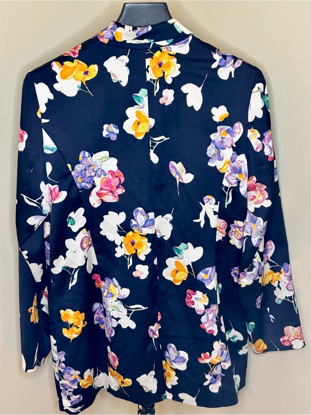 A New Day Navy Blue Floral Satin Blazer Jacket - Picture 3 of 5